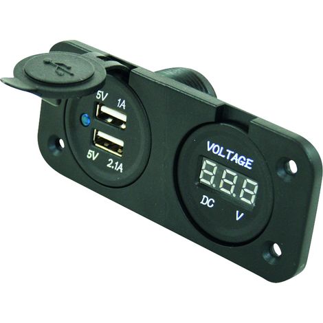 Base con 2 prese USB + voltmetro incasso