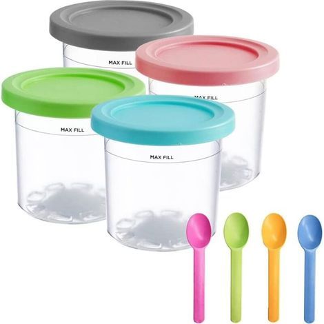 Recipientes para helado Ninja Creami, compatibles con las heladeras Ninja de las series NC301, NC300 y NC299AMZ, libres de BPA y aptos para lavavajillas (paquete de 4 + cuchara). (1/5)