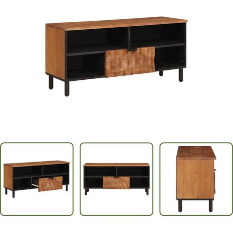 Meuble tv bois - Meuble TV avec tiroir Finition Acacia Brun 100 x 33 x 46 cm (1/5)