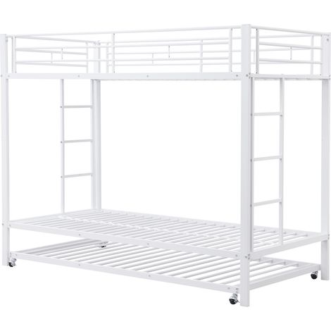 Cama litera de metal blanco 90 x 200 cm con cama extraíble (1/5)