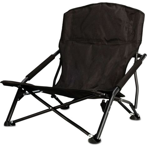 Strandstuhl schwarz klappbar mit Tragetasche - 59 x 58 cm - Klappstuhl klein für Strand und Garten - Stuhl faltbar für Festival Freizeit Angler Sessel Belastbarkeit bis 110 kg