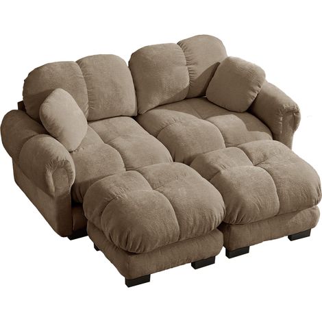 Divano modulare in ciniglia 2 posti marrone con chaise longue mobile MODENUIT (1/5)