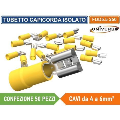 CONFEZIONE 50 PEZZI FDD5.5-250 TERMINALE CAPICORDA FEMMINA PER CAVI DA 4mm² A 6mm - GIALLO (1/3)
