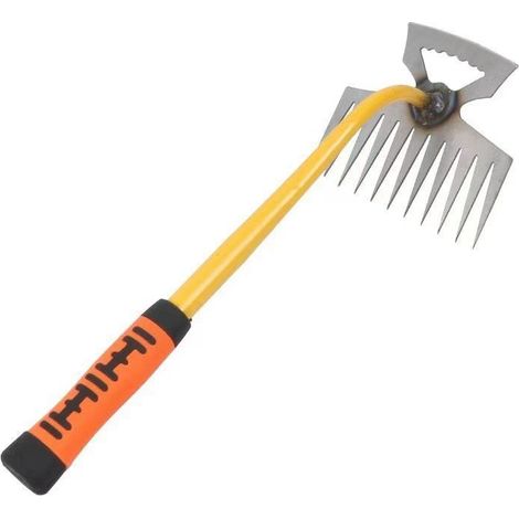 1 désherbeur avec manche de 40 cm, avec 11 dents, 2 en 1, outil de désherbage manuel en acier inoxydable, grattoir à joints, outil de jardinage (1/5)