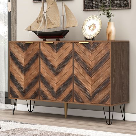 Sideboard mit 3 Türen 120 x 38 x 76,5 cm mit Stauraum, Eisenfüße HAVRYA (1/5)