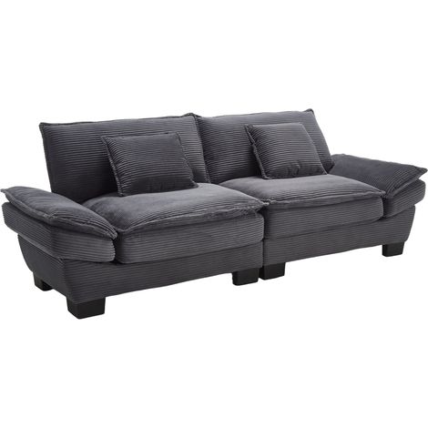 Sofá de 2 plazas en terciopelo gris oscuro con cojines y reposabrazos (1/5)