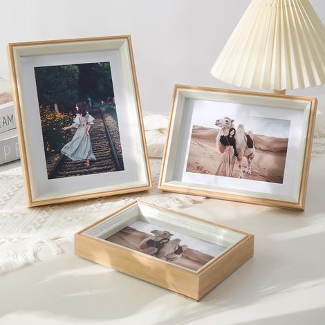 Cadre Photo - Bois Naturel Et Gris - Pour Mariage Studio Mur Ou Table - Tailles 6 7 8 10 Pouces Et A4 (1/5)