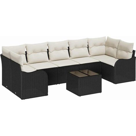 Garden Sofa Set with Cushion with Storage 8 pcs Black and Cream vidaXL