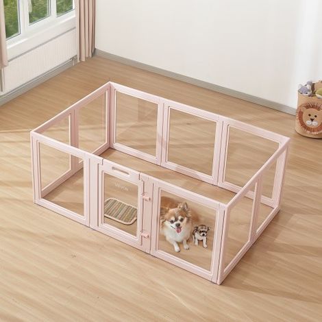 Wurfkiste für Welpen, 1540x1000x600 mm, Welpenlaufstall, mit transparenten Fenstern und Schloss, pinken Rahmen, Hundelaufstall, Tierlaufstall, Hunde Wurfbox für mittelgroße Hunde (1/5)
