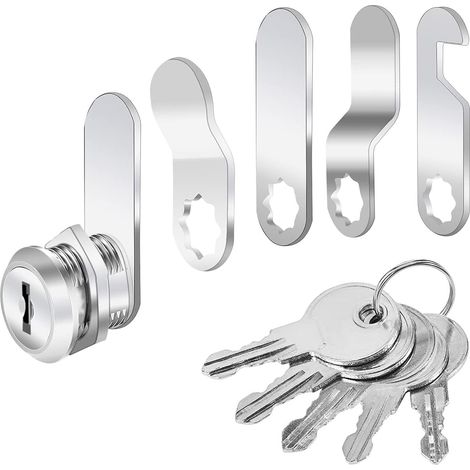 Serrure de casier 16 mm, serrure de boîte aux lettres, serrure de meuble livrée avec 5 plaques de serrure différentes, pour portes d'armoire, meubles (1/5)