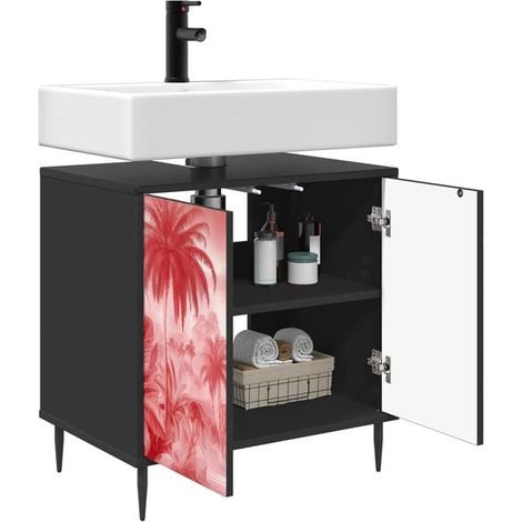 Meuble de Salle de Bain avec Lavabo 60x40x61 cm, Couleur Chêne Noir, Design Moderne et Élégant, Rangement Pratique pour WC ou Douche (1/5)
