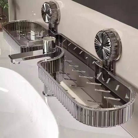 (1 pièce) Support de rangement à ventouse pour lavabo, salle de bain, toilettes, miroir, robinet. Esthétique, fixation murale sans perçage, universel, disponible en deux couleurs. (1/5)