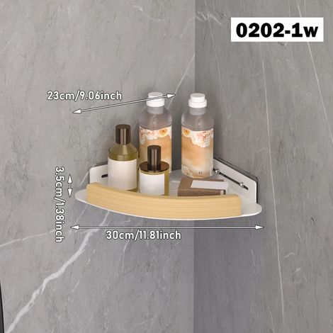 (0202M-1W) Étagère de rangement pour salle de bain, sans perçage, trépied de salle de bain, support d'angle mural, étagère de rangement pour lavabo et douche (1/5)
