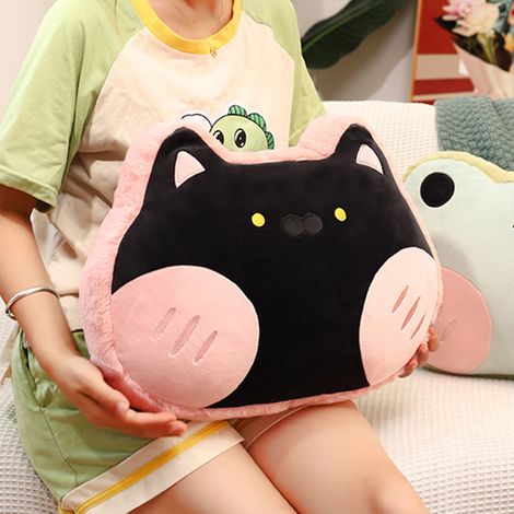 Coussin en peluche douce en flanelle en forme d'animal, idéal pour les enfants, cadeau de Noël, motif chat rose cerise, 40 x 30 cm (1/5)