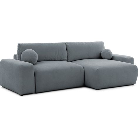 Constance - canapé d'angle réversible 4 places convertible avec coffre en tissu - gris