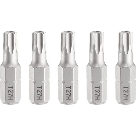 5pcs T27H Embout de Tournevis Torx 1/4" Tige Hexagonale 25mm/1" Longueur Magnétique Tête Étoile à 6 Pans Acier S2 Embout de Tournevis avec Trou (1/5)