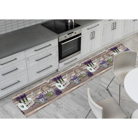 Tappeto Passatoia Cucina Antiscivolo Stampa Digitale Disegno Lavanda Legno, misura50x90coloreLavanda (1/4)