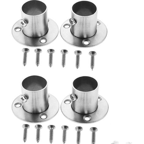 Set mit 4 Edelstahlhalterungen für Kleiderschränke, Rohre, Stützen und Verbindungsstücke zwischen Rohren, Stangenhalter – 22 mm – phwj (1/5)