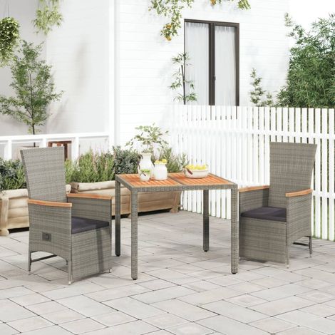 Ensemble à manger de jardin 3 pcs coussins gris résine tressée (1/5)