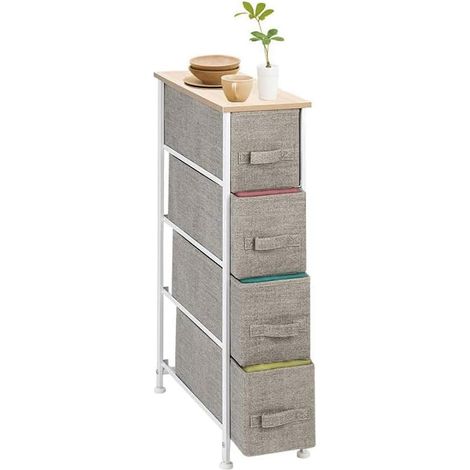 Cassettiera a 4 cassetti in tessuto 20x48x75,5 cm - Struttura in metallo e base superiore in Legno - Comò Mobile Organizer Portaoggetti per Camera da (1/5)