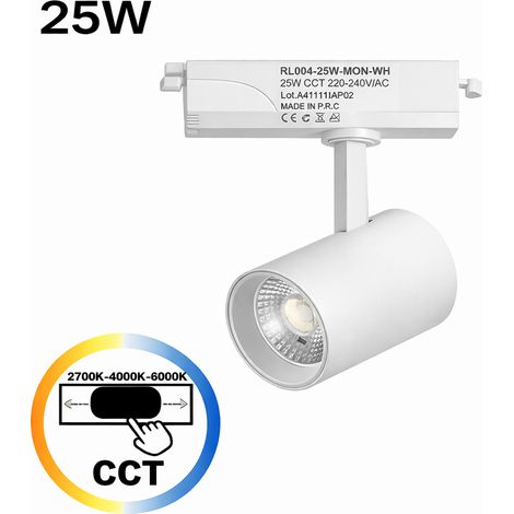 Foco LED pour Rail Monophasé 25W CCT 2700K-4000K-6000K Orientable Blanc (1/5)