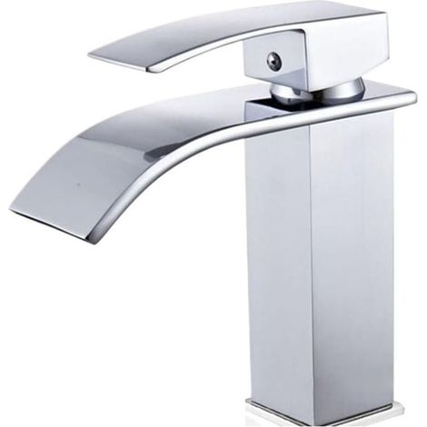 Argent, robinet d'évier cascade, montage sur comptoir, mélangeur d'eau chaude et froide, robinet monotrou à levier unique (1/5)