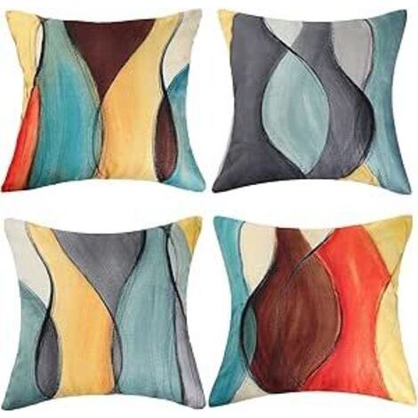 Ahlsen Baumwoll-Leinen-Kissenbezüge 45x45 cm, farbenfrohe, abstrakte Dekokissen für Sofa, Wohnzimmer, Schlafzimmer, Heimdekoration, 4er-Set (1/4)
