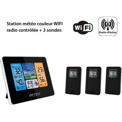 Station météo couleur WIFI radio contrôlée - Intérieure Extérieure, -40 à +70°C Horloge App Portée 60m 3 Sondes extérieures Incluses (1/2)