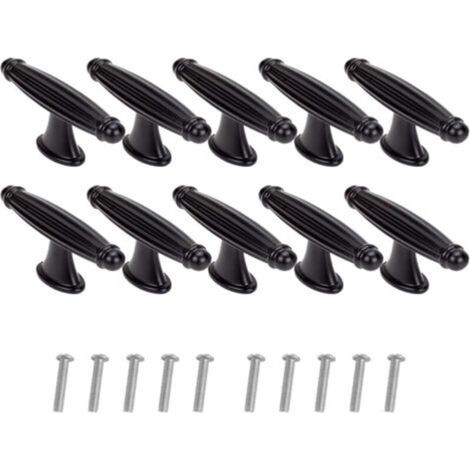 10 Pièces T Poignee de Meuble Vintage,Bouton de Porte de Placard Retro, Avec Armoires à Vis,pour portes d'armoire, commode, cuisine, buffet(Noir)