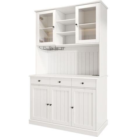ELVMI Credenza alta con 2 Ante in vetro, 1 Cassetto, Ripiani Regolabili e Prese USB, in MDF, 120 x 40 x 191 cm, Bianco (1/5)