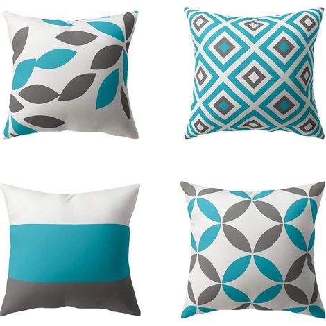 Set mit 4 geometrischen Kissenbezügen, Kissenhüllen, modernen Kissenbezügen, weichem Griff, nur Kissenbezug, für Wohnzimmer, Schlafzimmer, Heimdekoration (45 x 45 cm, Blau)