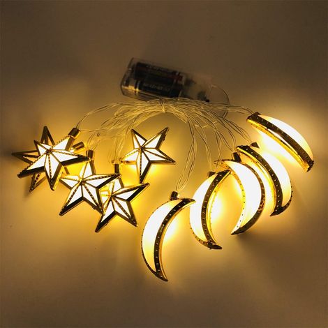 Guirlande Lumineuse À LED - 10 Étoiles - 160 cm - Pour Décoration Intérieure Et Extérieure - Idéale Pour Ramadan, Eid, Jardins Et Fêtes (1/2)