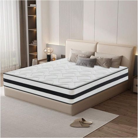 Matelas 140X190 cm, épaisseur 25 cm,avec une structure hybride de ressorts ensachés indépendants et de mousse à mémoire de forme, un soutien solide, un rebond rapide et propice au sommeil (1/4)