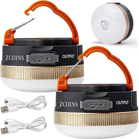 Set of 2 camping lanterns, USB rechargeable LED tent lights with magnetic base, 4 modes with hook, portable waterproof camping lantern for hiking, fishing, and emergencies