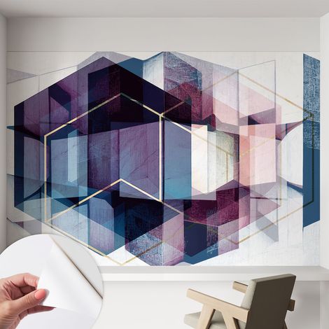 Papier peint autocollant avec imprimé décoratif pour salon et chambre à coucher Installation facile Cubes géométriques 152x104 cm (1/5)