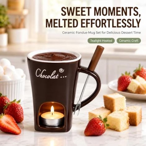 Tasse à fondue au chocolat avec photophore et fourchettes Marron (1/4)