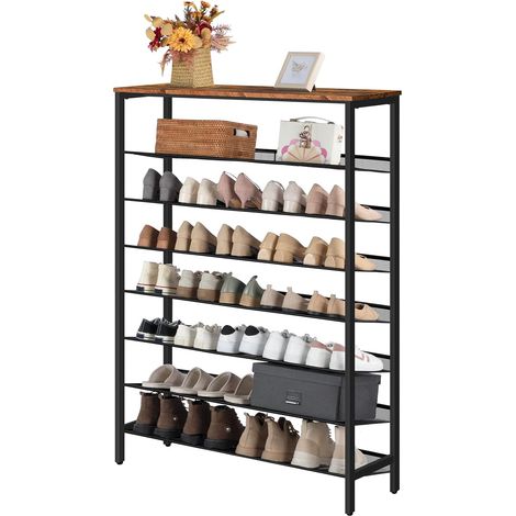 8-stöckiges Schuhregal, Schuhschrank hoch, Große schmal Schuhablage, Flache und kippbare, 100 x 30 x 137 cm, Metall, für 32-40 Paar Schuhe, für Eingang, Flur, HOOBRO EBF118XJ01 (1/5)