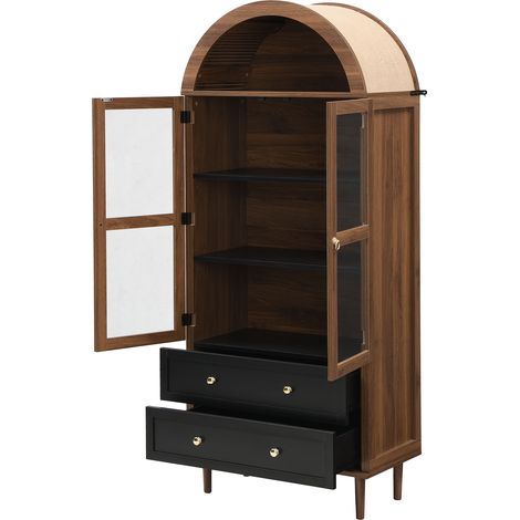 Buffet armoire de rangement avec étagères réglables, armoire de rangement rétro moderne en verre cintré, buffet luxueux (1/5)