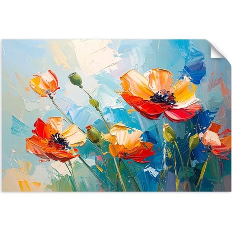 Selbstklebendes Poster – Wandsticker Rote Mohnblumen Imitation von Ölfarbe 60x40 cm