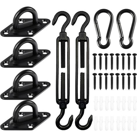Für Sonnensegel-Befestigungsset – 44-teilig – robust – Edelstahl 304 – für dreieckige Gartenmarkisen-Installation (M6 schwarz)