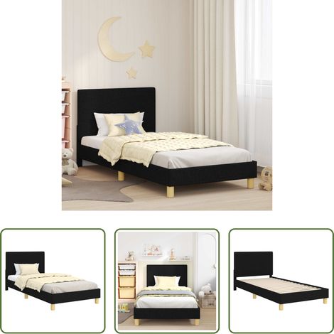 Kinderbett -  Kinderbettgestell mit Kopfteil Schwarz 90 x 190 cm Stoff