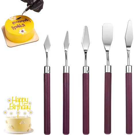 5 Pièces Spatules Pâtisserie en Acier Inoxydable, Palette à Gâteau, Spatules Coudées à Pâtisserie, Spatule Patisserie Anglées, Grattoir à Remuer, Grattoir de Décoration de Gâteau pour Les Gâteaux (1/4)