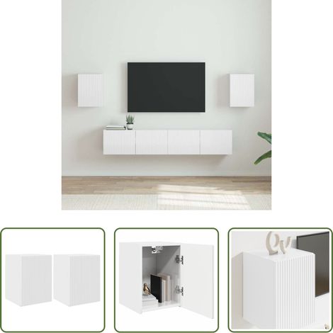 TV-Schrank - TV-Wandschrank Wandmontiert 2 pcs Glänzend Weiß 30 x 31 x 40 cm (1/5)