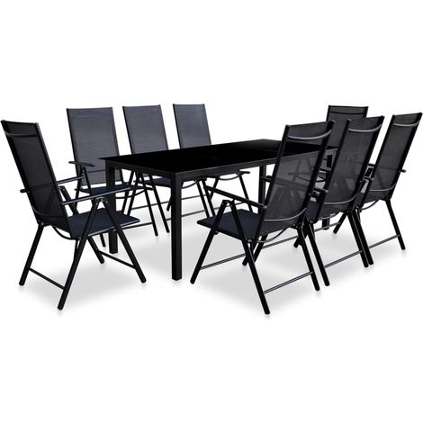 9-tlg. Garten-Essgruppe Klappbar Aluminium Schwarz