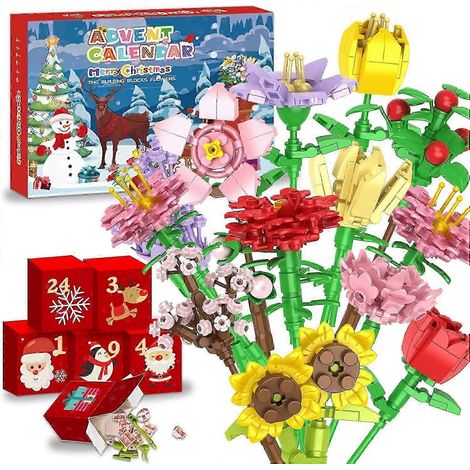 Calendrier de l'Avent de Noël avec blocs de bouquets de fleurs, boîte surprise de 24 jours avec bouquet de tournesols