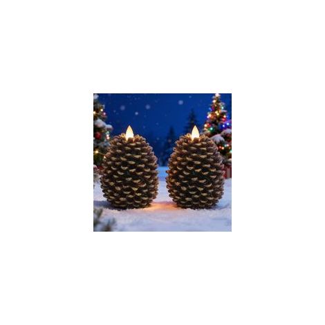 Bougies LED en forme de pomme de pin avec minuteur, bougies sans flamme fonctionnant à piles en cire non parfumée en pomme de pin marron - Lot de 2 pour décoration de Noël, fête à domicile (1/5)