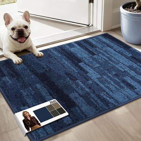Tapis Anti-Salissures d'Intérieur 60x90 cm, Tapis de Porte Antidérapant Lavable en Machine, Tapis de Porte Imperméable, Entrée, Porte d'Entrée et Couloir, Bleu (1/3)