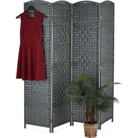 Biombo separador de ambientes Relaxdays, 170 x 160 cm, plegable, 3 paneles, marco de madera y cordón de papel, gris