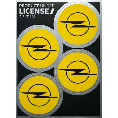 Set Adesivi Copriruota Opel, 4 Loghi Diametro 48 mm, 94 x 131 mm - Brand: OPEL - Colore: GIALLO