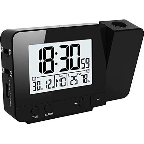 Digital Ceiling Projection Alarm Clock Multi-Angle Thermometer Hygrometer USB Charger Projector Bedroom Living Room Office Silver (1/5)